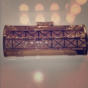 Small gold clutch with gold chain